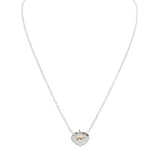 Sterling silver Necklace with a aspen leaf shaped pendant featuring a 14k yellow gold tiny Bear on a white background