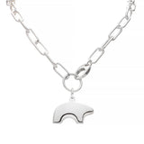 sterling silver heavy chain necklace with a solid sterling silver bear pendant on a white background