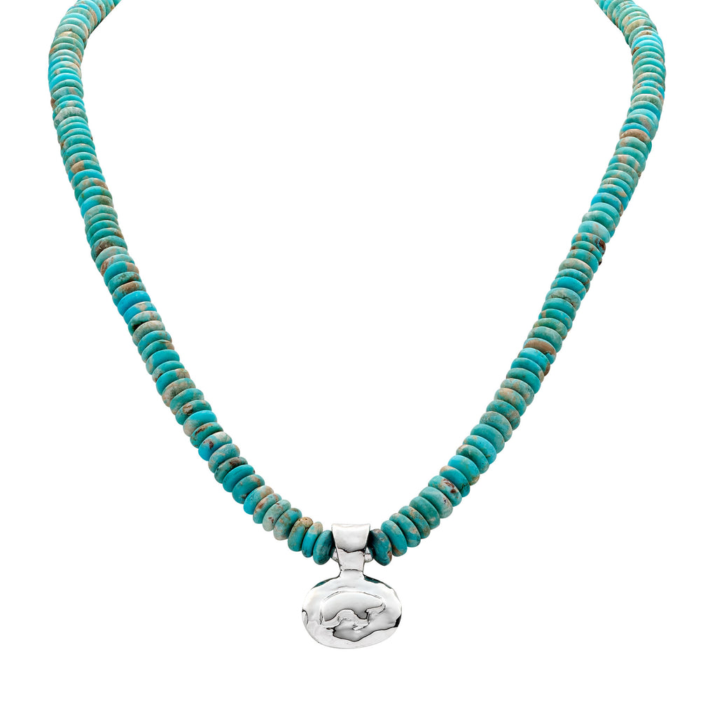 Five store Turquoise Nugget Bezel Set Sterling Silver Necklace