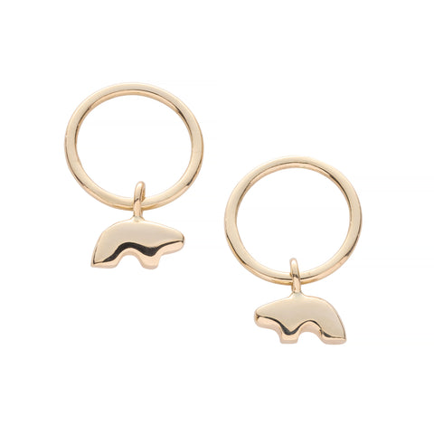 14k yellow gold bear on hoop stud earrings
