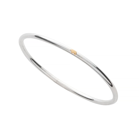 Sterling Silver Tube Bangle with 14k yellow gold bear

