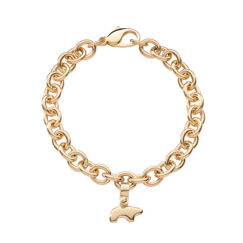 14k yellow gold bracelet with a bear charm 
on a bail