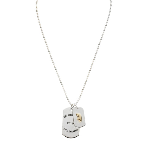 Two Tone Dog Tags One engraved with The Golden Bear Est. 1975 Vail, The other with a 14y gold Bear