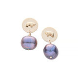 14k yellow gold purple pearl drop earrings
