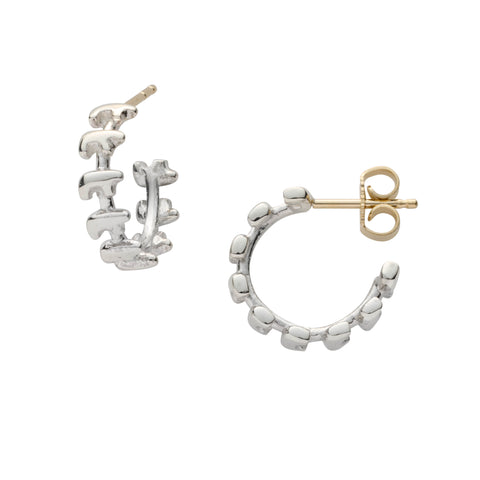 Sterling silver stacked bear hoops with 14ky posts and earnuts
