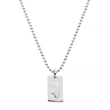Silver necklace with a rectangular pendant with a bear on a white background