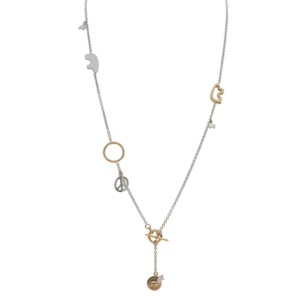 Two Tone Charm Lariat Necklace