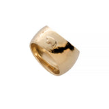 Bottom side of 14k yellow gold hammered dome ring with teensy bear