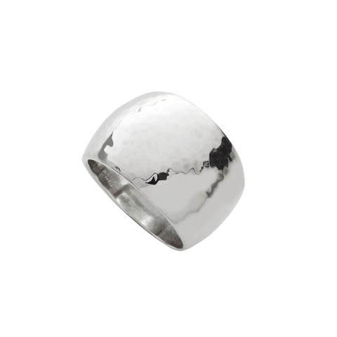 sterling silver hammered dome shaped ring on a white background