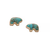 Turquoise bear -shaped earrings  in 14k yellow gold on a white background