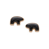 Pair of onyx and gold stone bear earrings  on a white background