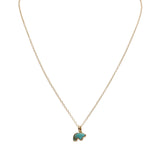 14k yellow gold dainty necklace with turquoise stone bear pendant on white background