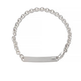 sterling Silver chain bracelet with a ID plate on a white background