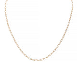 14k yellow gold  rectangle link chain necklace on a white background