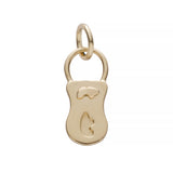 Gold lock charm on a white background