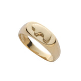 14k yellow Gold signet ring with a bear design on a white background