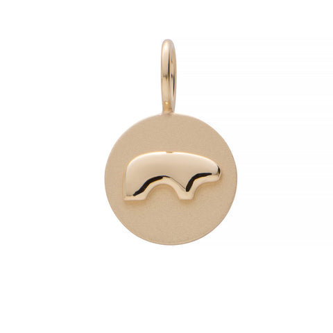 14k yellow Gold charm with a bear design on a white background