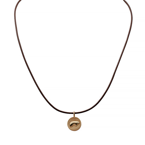 Bear Disc Charm shown on Brown Leather Necklace