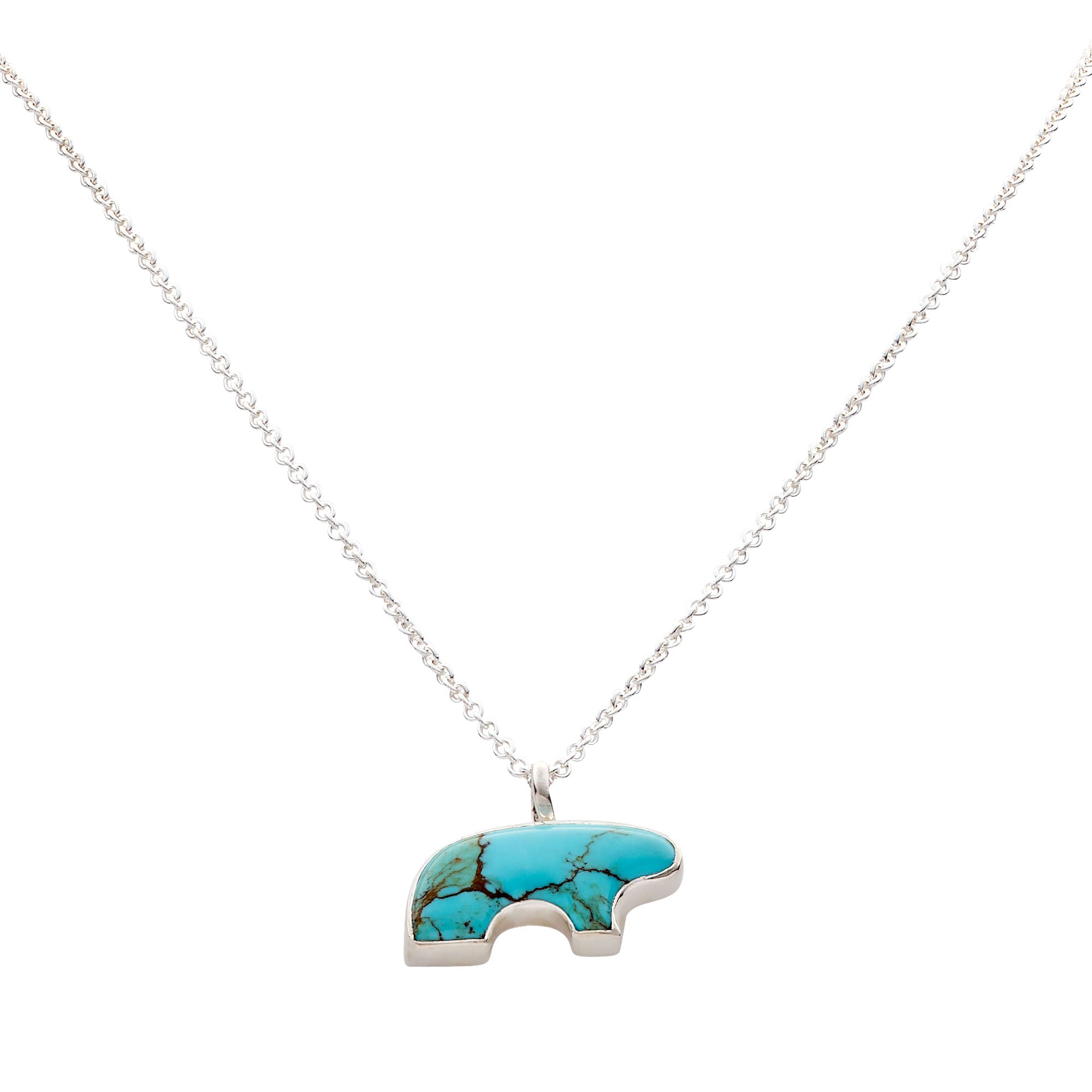Sterling Silver Turquoise Mama Bear Necklace - Main Image
