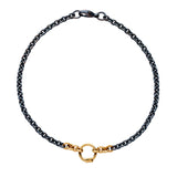 14k yellow gold and oxidized sterling silver circle bracelet