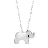 White gold  elephant pendant on a chain against a white background