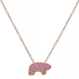 Necklace with a bear-shaped pendant featuring pink gemstones on a white background