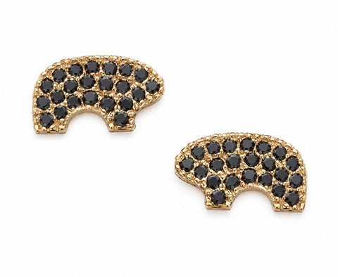 14k yellow gold black diamond pave bear earrings
