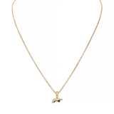 14k yellow Gold necklace with a small bear pendant on a diamond pave bail on a white background