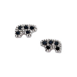 14k white gold tiny black diamond bear earrings