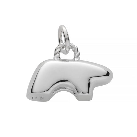 Silver pendant shaped like a bear on a white background