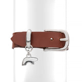 Brown Leather Buckle Bracelet with sterling silver Bear charm