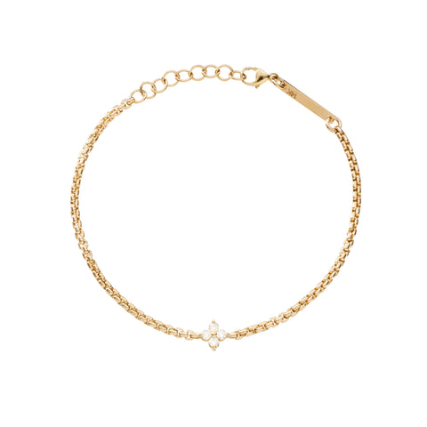 14k yellow Gold bracelet with a small diamond flower pendant 