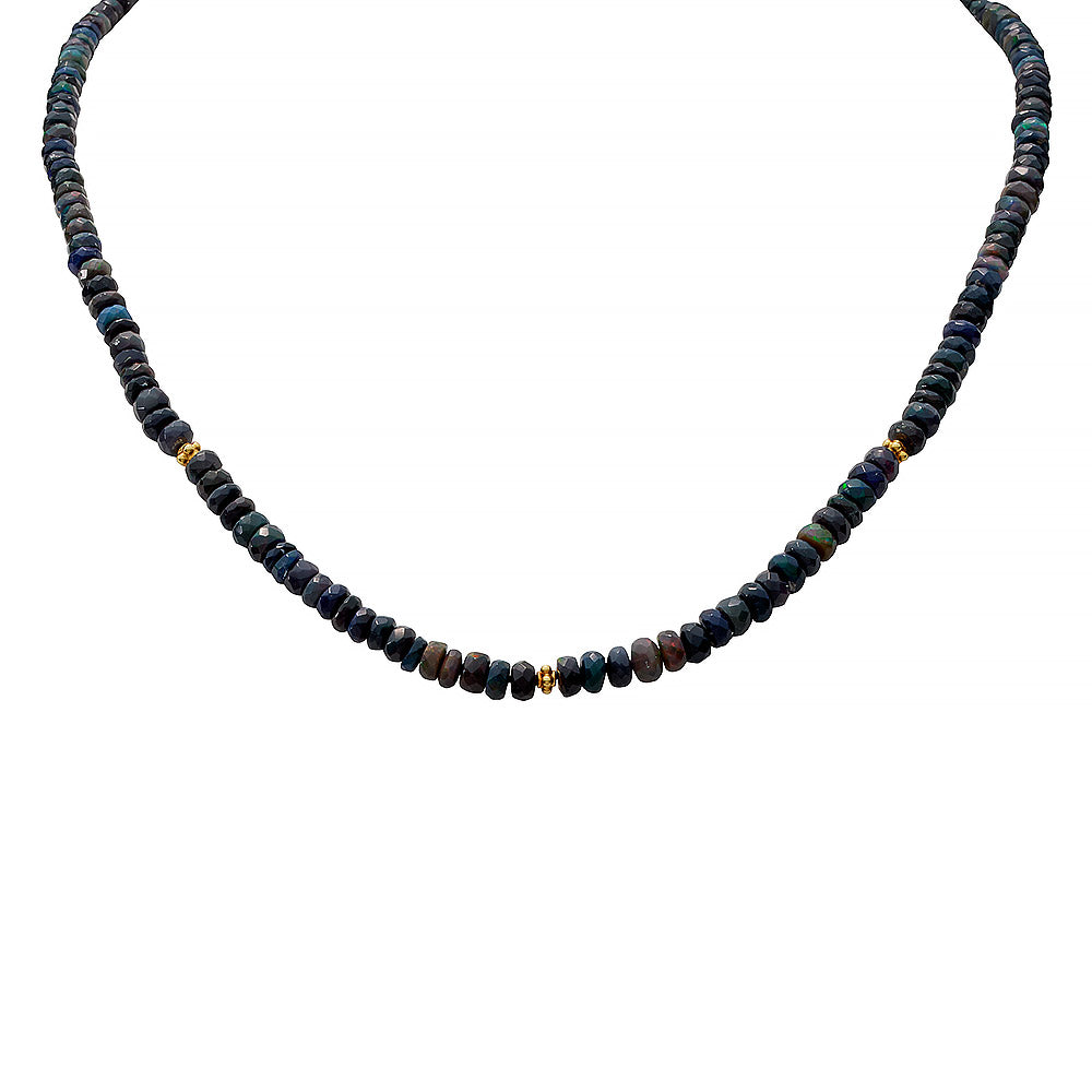 Gold Short Black Bead Necklace - South India Jewels