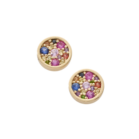 14k yellow gold round rainbow stud earrings