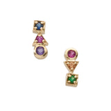 14k yellow gold earrings with three multicolor stones