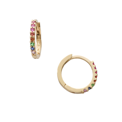 14k yellow gold rainbow stone huggies