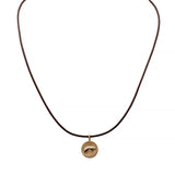 Brown leather cord shown with bear disc charm