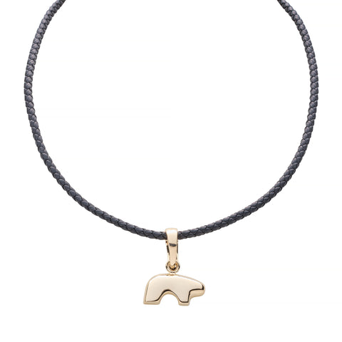 Braided black leather cord with bear enhancer