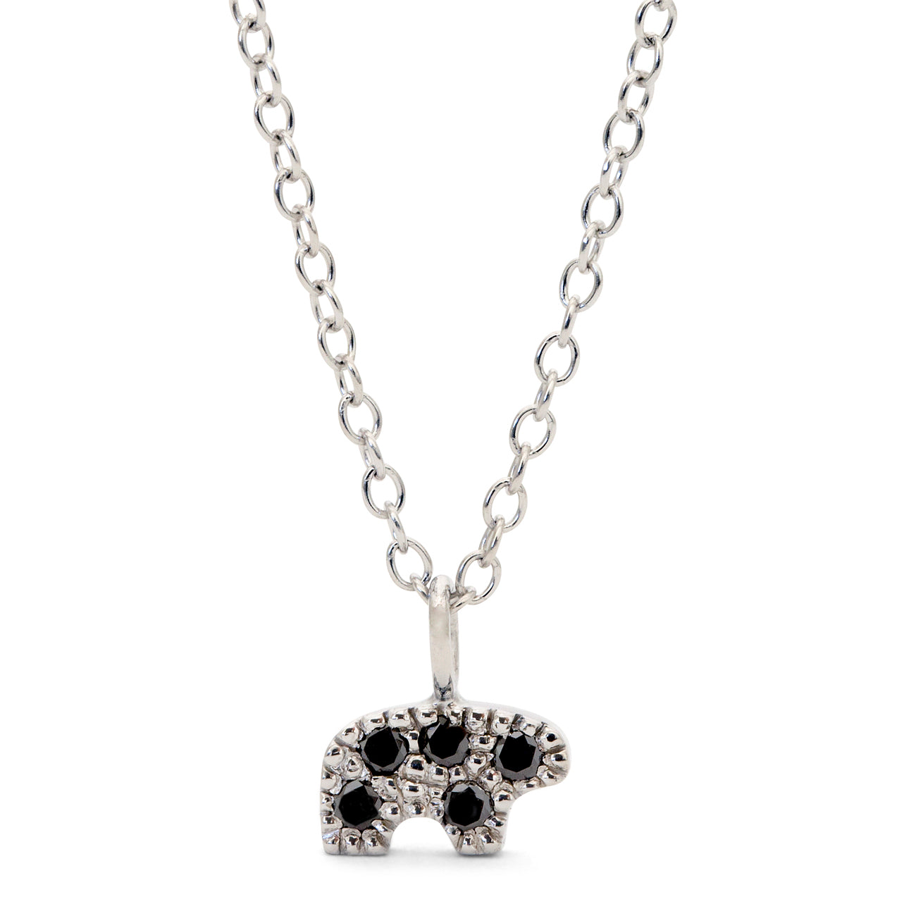 14k White Gold Black Diamond Pave Tiny Bear Necklace – The Golden Bear