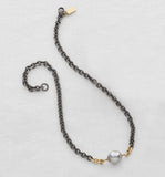 Oxidized Silver and Gray Pearl Necklace