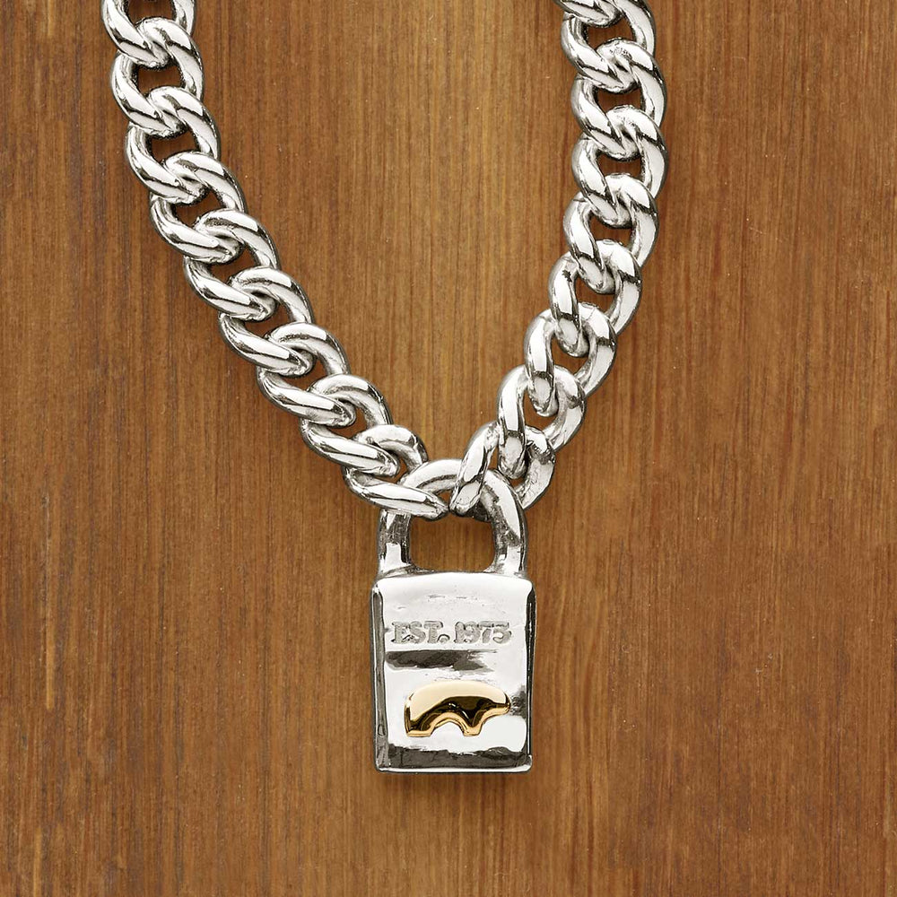 Silver Chain Necklace With Silver Lock/ Padlock Charm Lock 