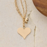 14k Double Chain Bear and Heart Necklace