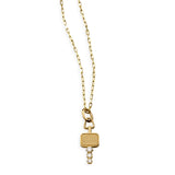 18k yellow gold Mini key charm pendant with 3 diamonds on 18k yellow gold chain